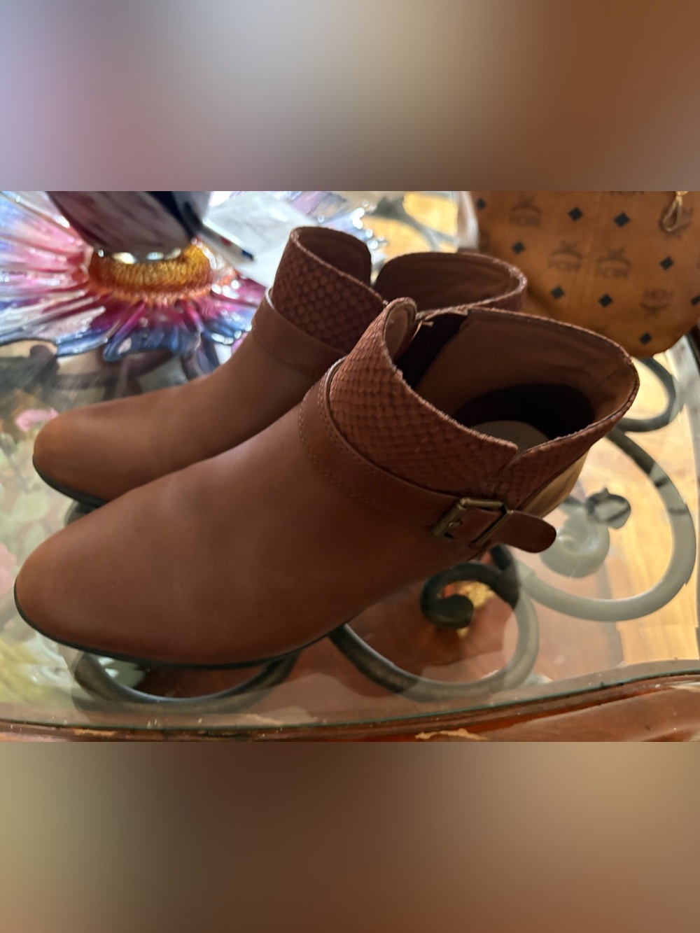 Clarks Women's Brown Leather Ankle Booties with Buckle Detail